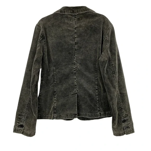 Y2K Corduroy Blazer Jacket Women Size L Charcoal Gray Vintage Wash Grunge - Picture 2 of 10